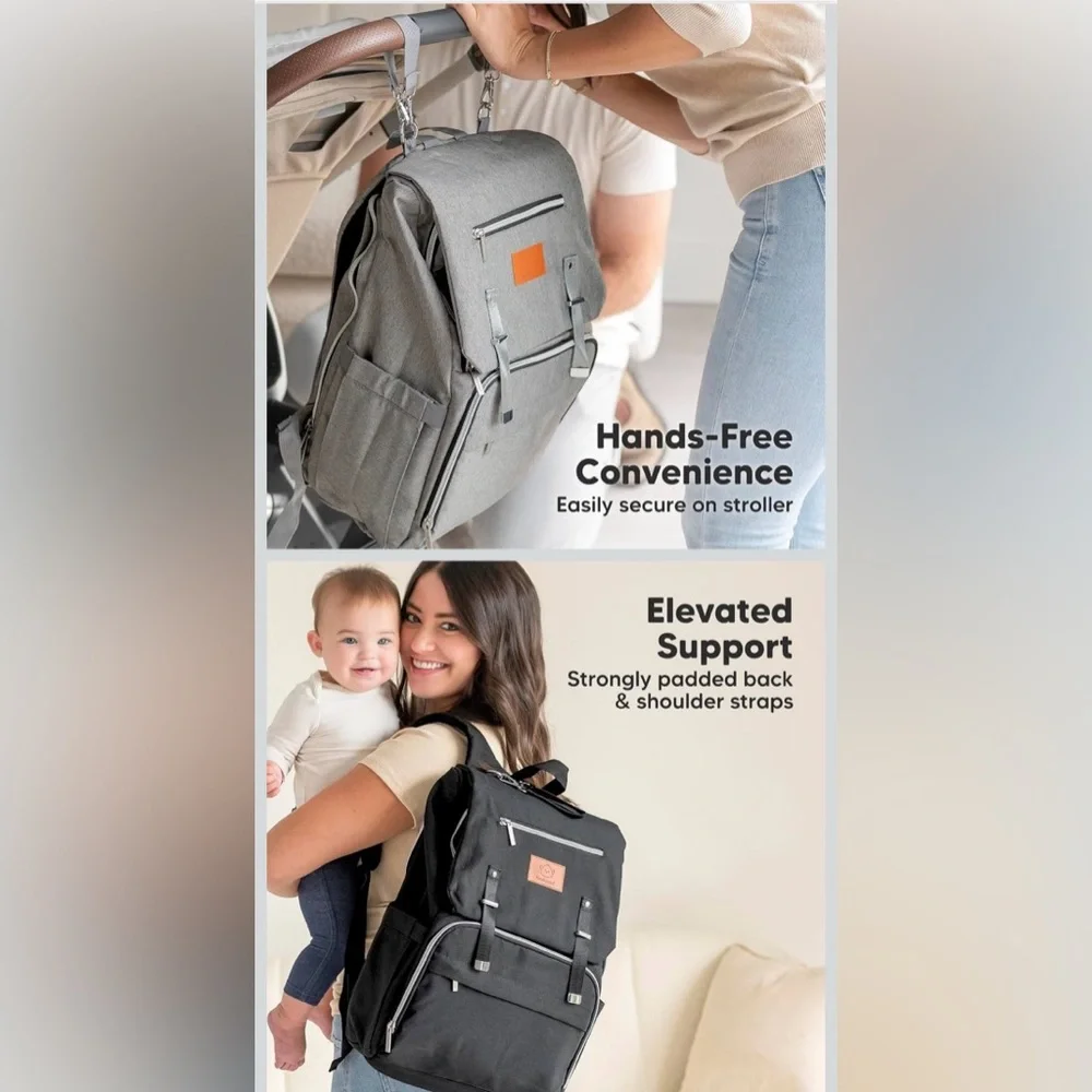 NWT..Gray Diaper Bag Backpack for Men and Women - Picture 4 of 9